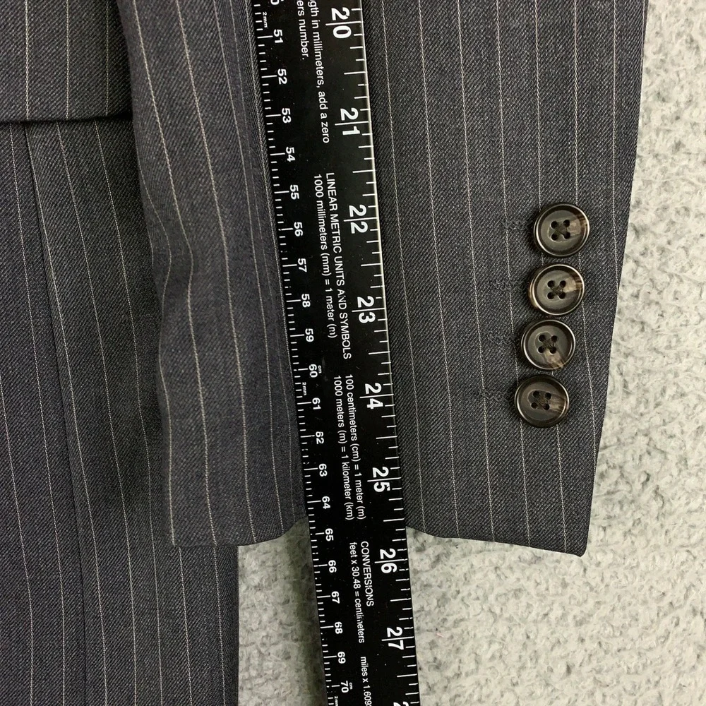 Ralph Ralph Lauren 2 Piece Suit 42L Grey Pinstripe Wool Pleated Pants 34x30.5